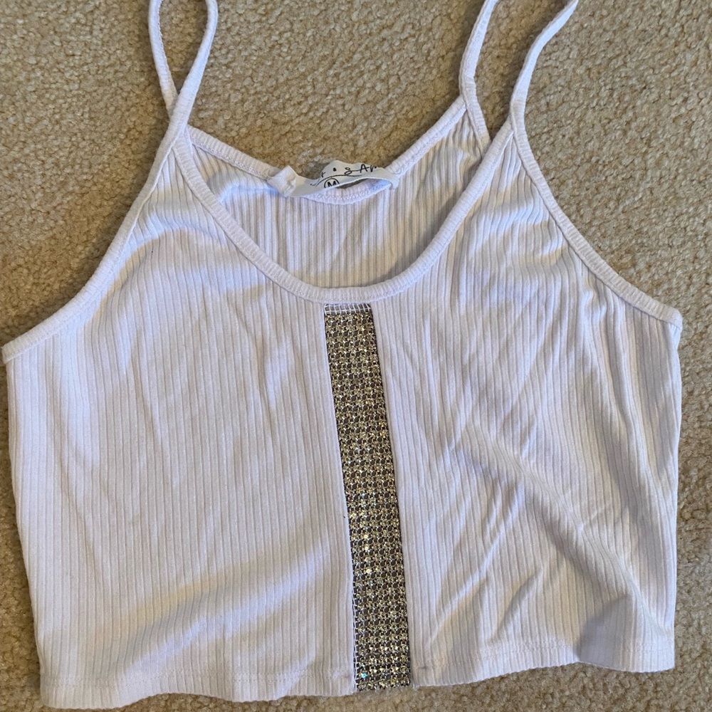 LF white cropped top tank with rhinestones